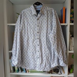 Daniel Hechter Men's Button Down Shirt Patterned White Blue Size 2XLT Office